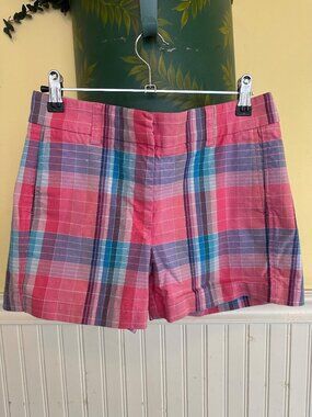 J. Crew Womens Pink Plaid Shorts Size 0 Cotton Blend